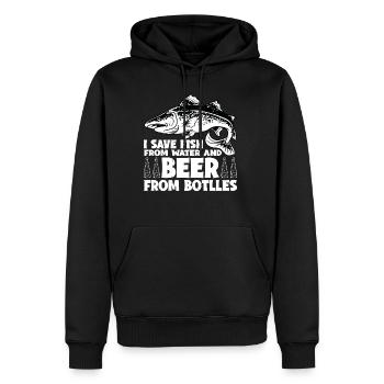 Je sauve le poisson de l’eau et la bière des bouteilles 3 - Sweat à capuche Premium bio Homme - noir - Devant - Nico (187cm)