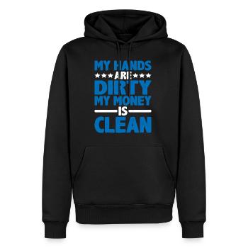 Mes mains sont sales, mon argent est propre 12 - Sweat à capuche Premium bio Homme - noir - Devant - Nico (187cm)