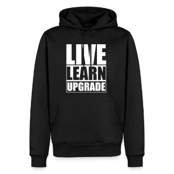 Live Learn Upgrade - Männer Premium Bio Hoodie - Schwarz - Vorne - Nico (187cm)