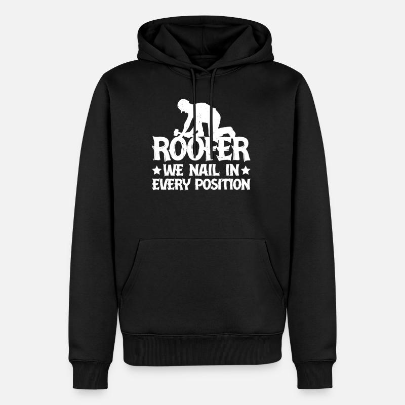 Couvreur Nous clouons dans toutes les positions 3 - Sweat à capuche Premium bio Homme - noir
