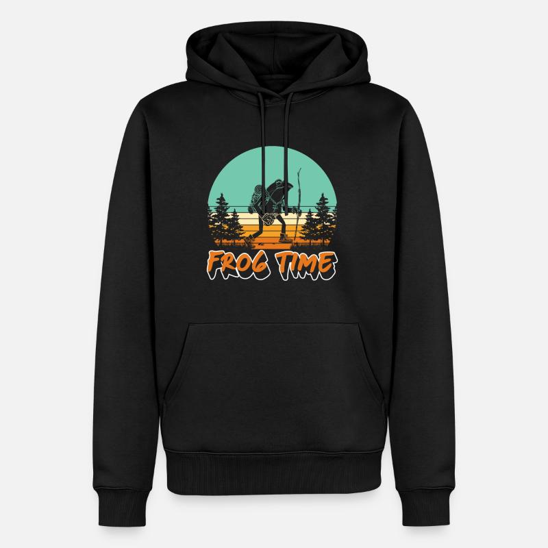 Frog Time Baumfrosch Auf Wanderung - Männer Premium Bio Hoodie - Schwarz