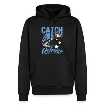 Catch And Release Shirt Angler Gift - Men’s Premium Organic Hoodie - black - Front - Nico (187cm)