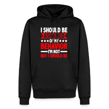 Je devrais avoir honte de mon comportement 5 - Sweat à capuche Premium bio Homme - noir - Devant - Nico (187cm)