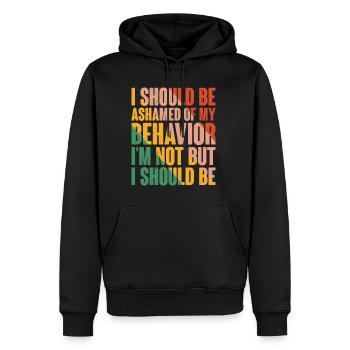 Je devrais avoir honte de mon comportement 6 - Sweat à capuche Premium bio Homme - noir - Devant - Nico (187cm)