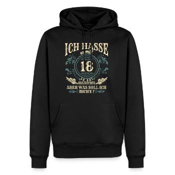 Ich hasse es mit 18 so gut aus zusehen Spruch - Männer Premium Bio Hoodie - Schwarz - Vorne - Nico (187cm)