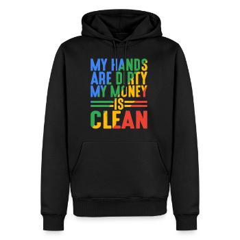 Mes mains sont sales, mon argent est propre 17 - Sweat à capuche Premium bio Homme - noir - Devant - Nico (187cm)