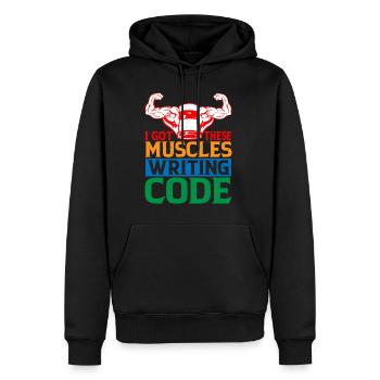 I Got These Muscles Writing Code 6 - Men’s Premium Organic Hoodie - black - Front - Nico (187cm)