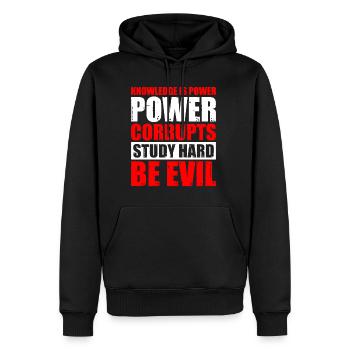Knowledge Is Power Corrupt Study Hard Be Evil 5 - Männer Premium Bio Hoodie - Schwarz - Vorne - Nico (187cm)