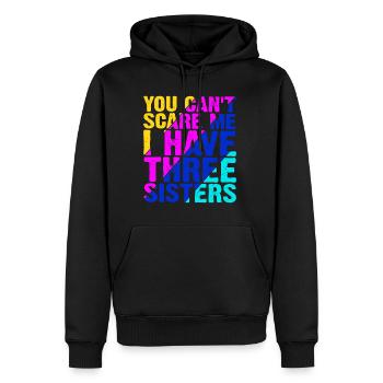 Tu ne peux pas me faire peur J’ai trois sœurs 13 - Sweat à capuche Premium bio Homme - noir - Devant - Nico (187cm)