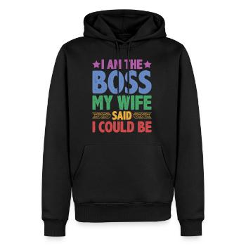 Je suis le patron - ma femme a dit que je pouvais avoir 9 ans - Sweat à capuche Premium bio Homme - noir - Devant - Nico (187cm)