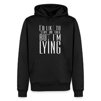 J’aimerais rester et parler mais je mens - Sweat à capuche Premium bio Homme - noir - Devant - Nico (187cm)