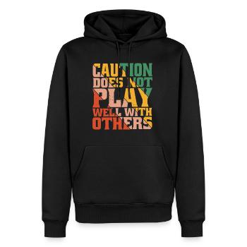 Caution Does Not Play Well With Others 50 - Men’s Premium Organic Hoodie - black - Front - Nico (187cm)