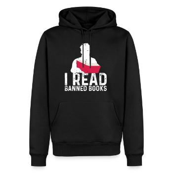 J’ai lu des livres interdits 60 - Sweat à capuche Premium bio Homme - noir - Devant - Nico (187cm)