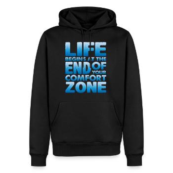 La vie commence à la fin de votre zone de confort 6 - Sweat à capuche Premium bio Homme - noir - Devant - Nico (187cm)