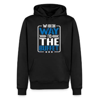 Which Way To The Buffet 23 - Männer Premium Bio Hoodie - Schwarz - Vorne - Nico (187cm)