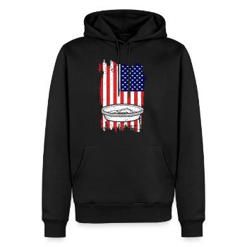Drapeau américain orpaillage - Sweat à capuche Premium bio Homme - noir - Devant - Nico (187cm)