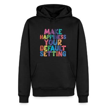 Faites du bonheur votre paramètre par défaut 3 - Sweat à capuche Premium bio Homme - noir - Devant - Nico (187cm)