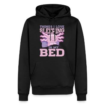 Les choses que j’aime, dormir dans mon lit 9 - Sweat à capuche Premium bio Homme - noir - Devant - Nico (187cm)