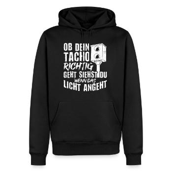OB DEIN TACHO RICHTIG GEHT SIEHST DU WENN DAS LICH - Männer Premium Bio Hoodie - Schwarz - Vorne - Nico (187cm)