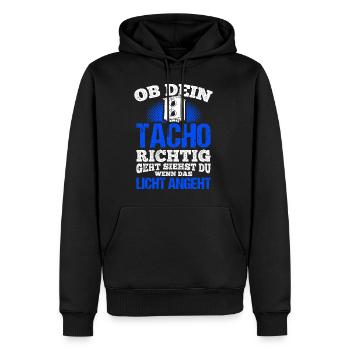 OB DEIN TACHO RICHTIG GEHT SIEHST DU WENN DAS LICH - Männer Premium Bio Hoodie - Schwarz - Vorne - Nico (187cm)