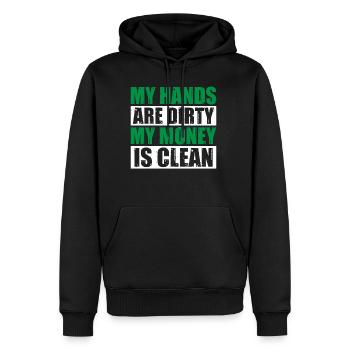 Mes mains sont sales, mon argent est propre 22 - Sweat à capuche Premium bio Homme - noir - Devant - Nico (187cm)