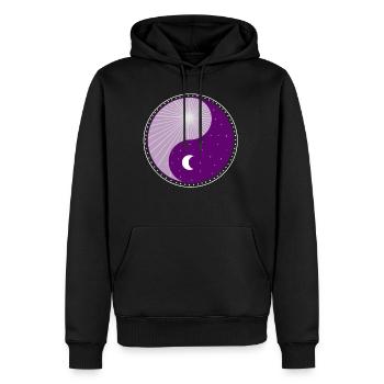 Yin Yang - Jour Nuit - Graphisme - Soleil - Lune - Sweat à capuche Premium bio Homme - noir - Devant - Nico (187cm)