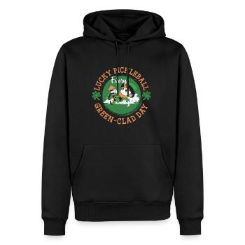 Lucky Pickleball Green Clad Day Shirt - Männer Premium Bio Hoodie - Schwarz - Vorne - Nico (187cm)