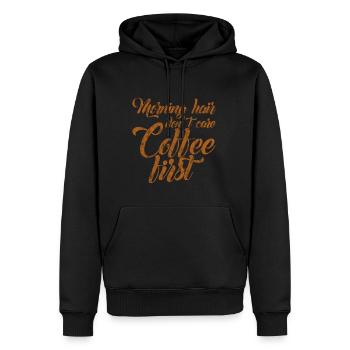 Morning Hair Don't Care, Coffee First 3 - Männer Premium Bio Hoodie - Schwarz - Vorne - Nico (187cm)