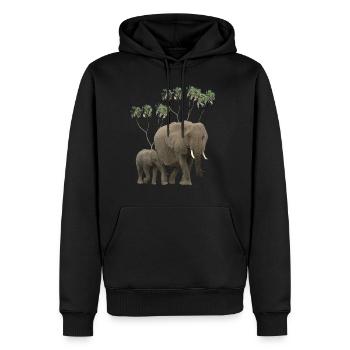 Elefanten Mama + Baby + Doumpalmen in Afrika - Männer Premium Bio Hoodie - Schwarz - Vorne - Nico (187cm)