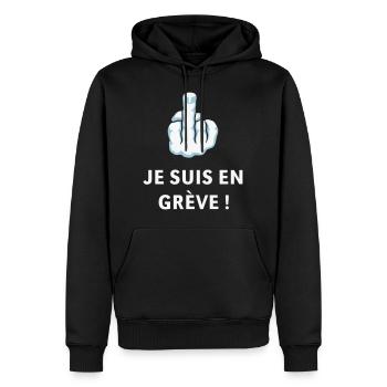 Doigt D’Honneur – Je Suis En Grève ! (Médius) - Sweat à capuche Premium bio Homme - noir - Devant - Nico (187cm)