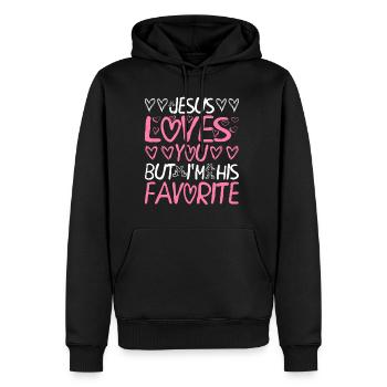 Jésus t’aime mais je suis son préféré 7 - Sweat à capuche Premium bio Homme - noir - Devant - Nico (187cm)