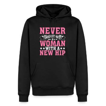 Ne sous-estimez jamais une femme avec une nouvelle hanche 8 - Sweat à capuche Premium bio Homme - noir - Devant - Nico (187cm)