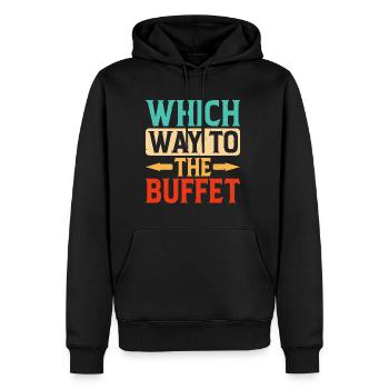 Which Way To The Buffet 28 - Männer Premium Bio Hoodie - Schwarz - Vorne - Nico (187cm)