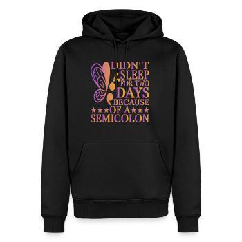 Je n’ai pas dormi pendant deux jours à cause d’un point-virgule 2 - Sweat à capuche Premium bio Homme - noir - Devant - Nico (187cm)