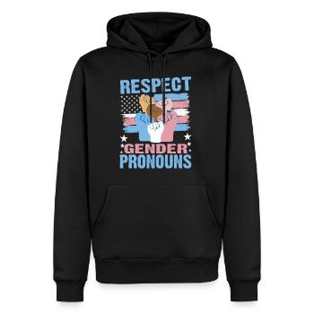 Respecter les pronoms de genre 3 - Sweat à capuche Premium bio Homme - noir - Devant - Nico (187cm)