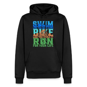 Nager comme le bateau coulé, faire du vélo comme si tu l’avais volé - Sweat à capuche Premium bio Homme - noir - Devant - Nico (187cm)