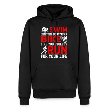 Nager comme le bateau coulé, vélo comme si vous l’aviez volé 2 - Sweat à capuche Premium bio Homme - noir - Devant - Nico (187cm)