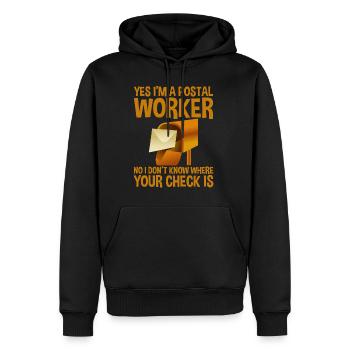 Postier, je ne sais pas où est ton chèque 2 - Sweat à capuche Premium bio Homme - noir - Devant - Nico (187cm)