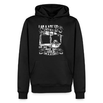 Tout ce que vous dites ou faites peut être utilisé dans une histoire 32 - Sweat à capuche Premium bio Homme - noir - Devant - Nico (187cm)