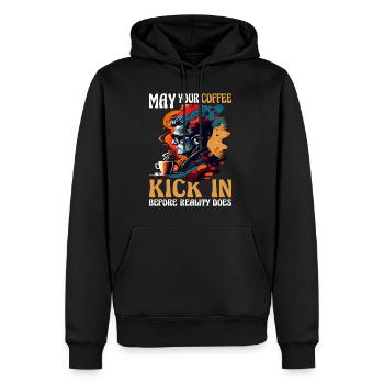 May Your Coffee Kick In Before Reality Does 56 - Men’s Premium Organic Hoodie - black - Front - Nico (187cm)