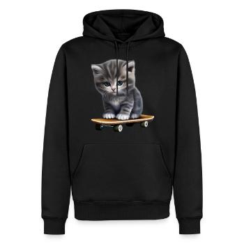 Chaton skateboard - Sweat à capuche Premium bio Homme - noir - Devant - Nico (187cm)