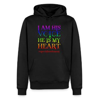 I Am His Voice, He Is My Heart #specialneedsmom - Männer Premium Bio Hoodie - Schwarz - Vorne - Nico (187cm)