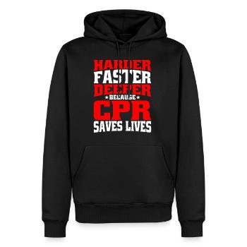 Harder, Faster, Deeper Because Cpr Saves Lives 7 - Men’s Premium Organic Hoodie - black - Front - Nico (187cm)