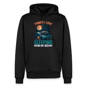Les choses que j’aime, dormir dans mon lit 13 - Sweat à capuche Premium bio Homme - noir - Devant - Nico (187cm)
