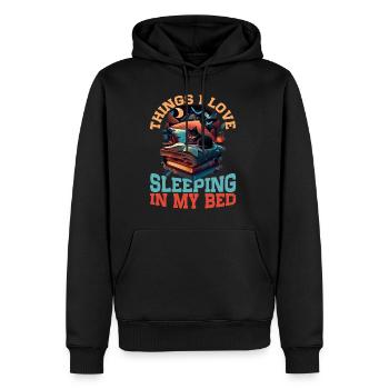 Les choses que j’aime, dormir dans mon lit 14 - Sweat à capuche Premium bio Homme - noir - Devant - Nico (187cm)