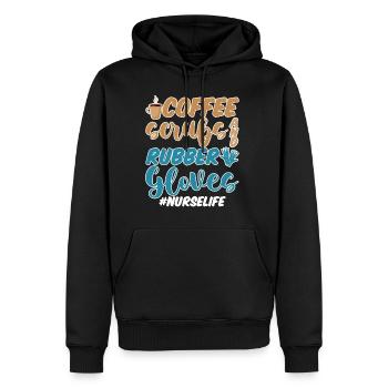 Gommages à café et gants en caoutchouc #nurselife 4 - Sweat à capuche Premium bio Homme - noir - Devant - Nico (187cm)