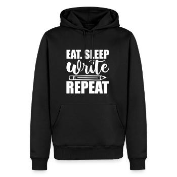 Manger Dormir Écrire Répéter 2 - Sweat à capuche Premium bio Homme - noir - Devant - Nico (187cm)