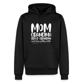 Maman Grand-mère Arrière-grand-mère, continue de s’améliorer - Sweat à capuche Premium bio Homme - noir - Devant - Nico (187cm)