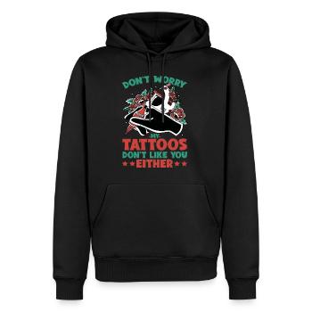 Ne t’inquiète pas mes tatouages ne t’aiment pas non plus 2 - Sweat à capuche Premium bio Homme - noir - Devant - Nico (187cm)