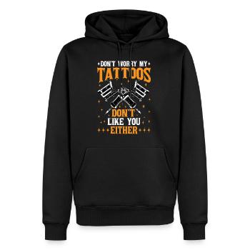 Ne t’inquiète pas mes tatouages ne t’aiment pas non plus 3 - Sweat à capuche Premium bio Homme - noir - Devant - Nico (187cm)